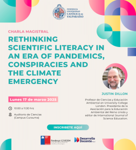 Programa de Desarrollo Docente invita a charla magistral de Justin Dillon en Auditorio de Ciencias PUCV